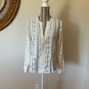 Rebecca Taylor White Lace Long Sleeve Top